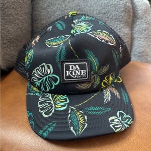 Dakine Black Tropical Leaf Trucker Hat with Teal & Yellow Accents
